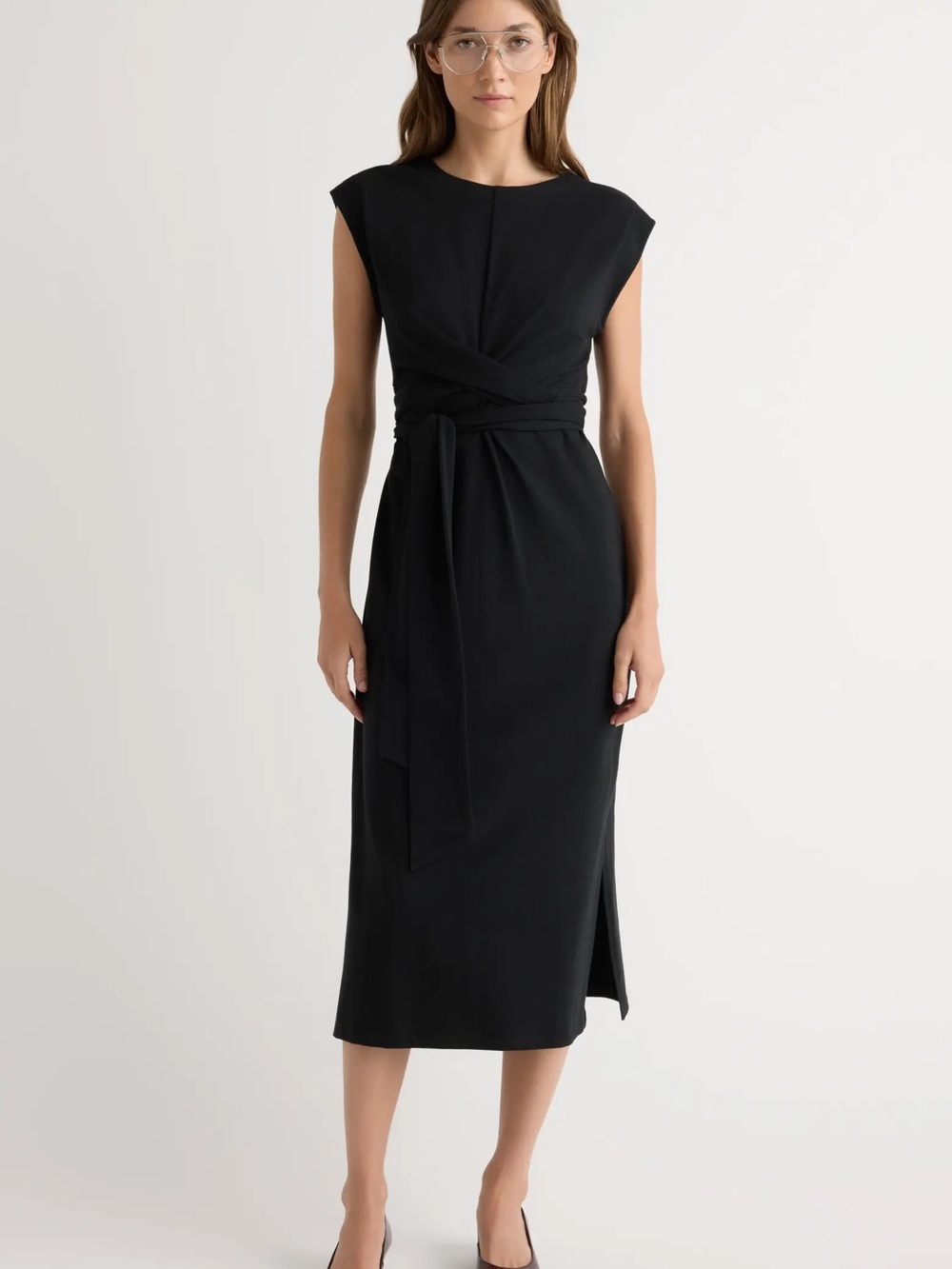 Modern Citizen Fei Tie-Front Organic Cotton Midi Dress in Black Size Medium - Picture 2 of 12